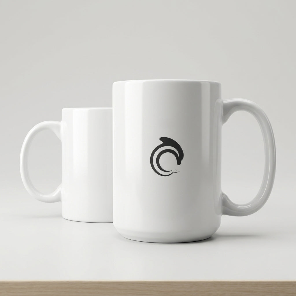 AskDolphin ceramic coffee mug with glazed finish and classic C-handle design