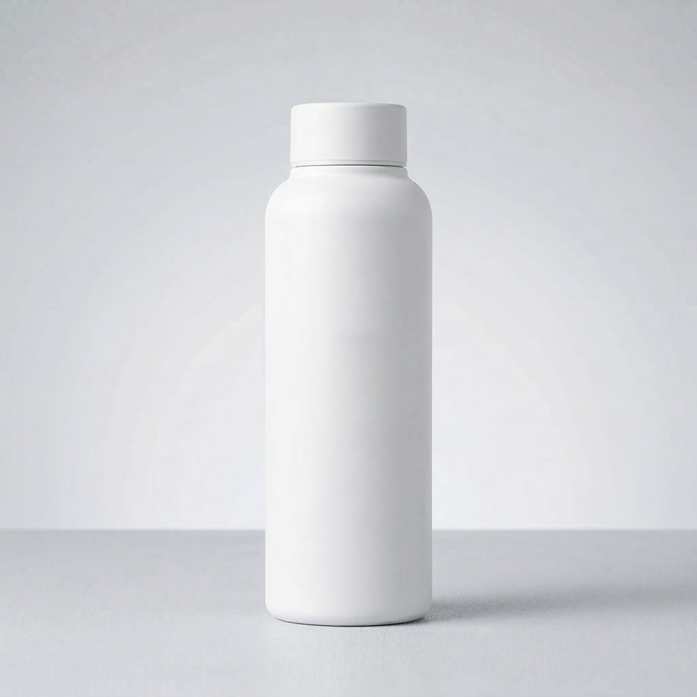White cylindrical bottle on a light gray background