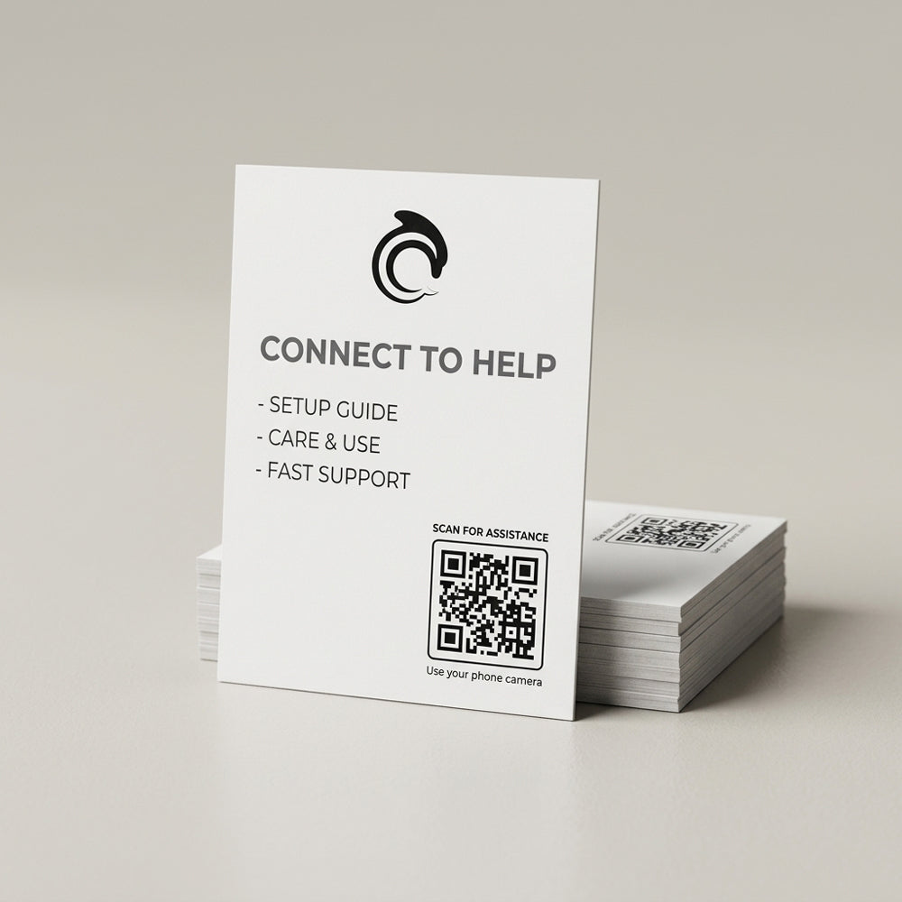 AskDolphin product support card pack with QR code for packaging inserts and customer support guidance
