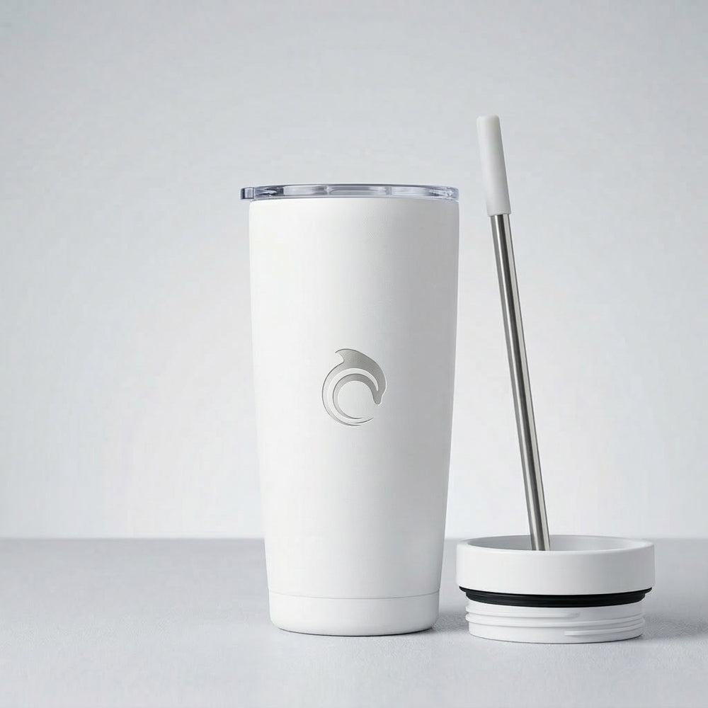 AskDolphin stainless steel travel tumbler with matte finish and interchangeable slider or straw lid