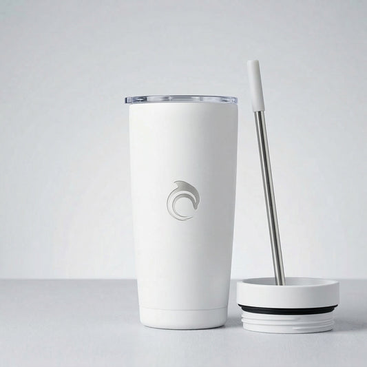 AskDolphin stainless steel travel tumbler with matte finish and interchangeable slider or straw lid