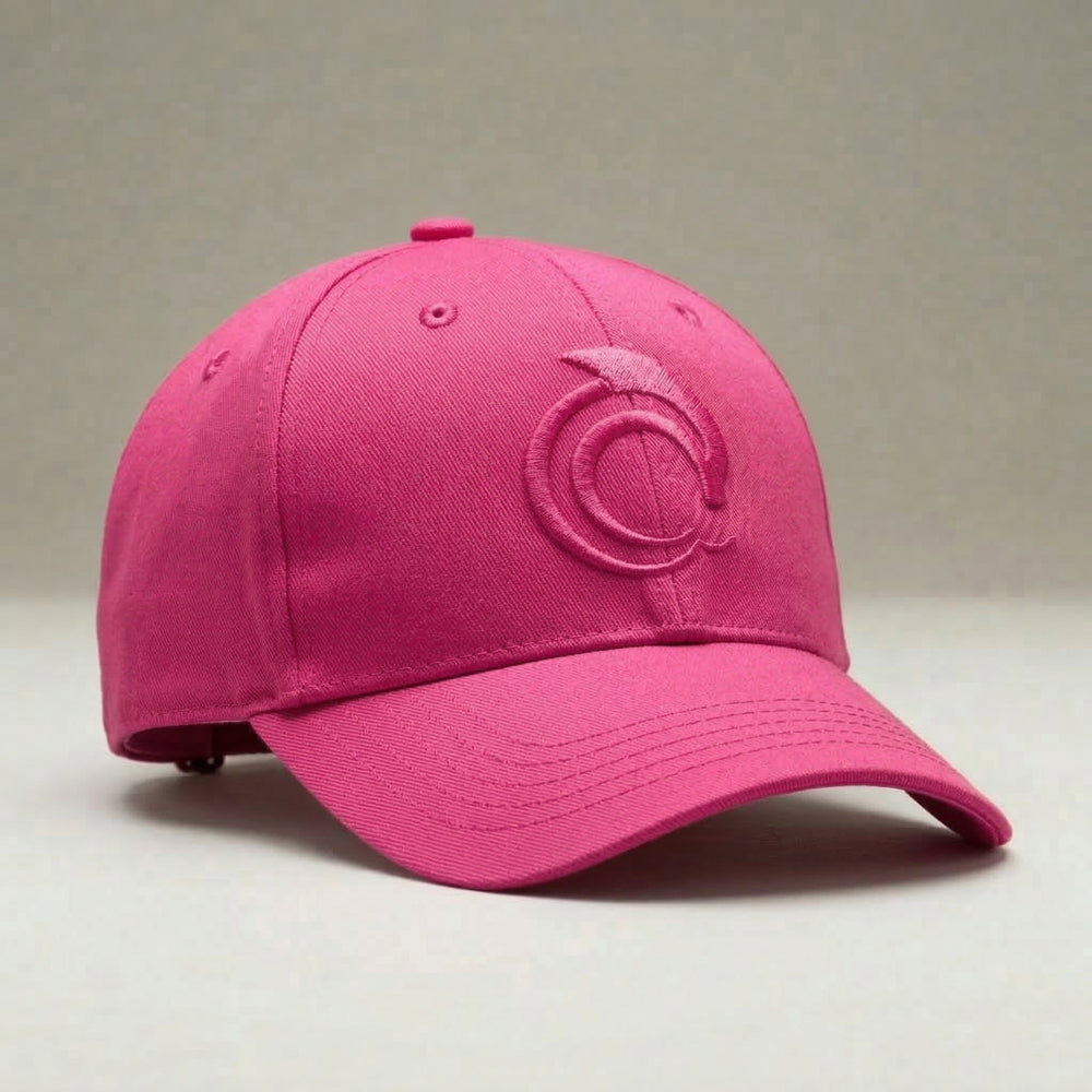 Pink cap with the AskDolphin on a light gray background