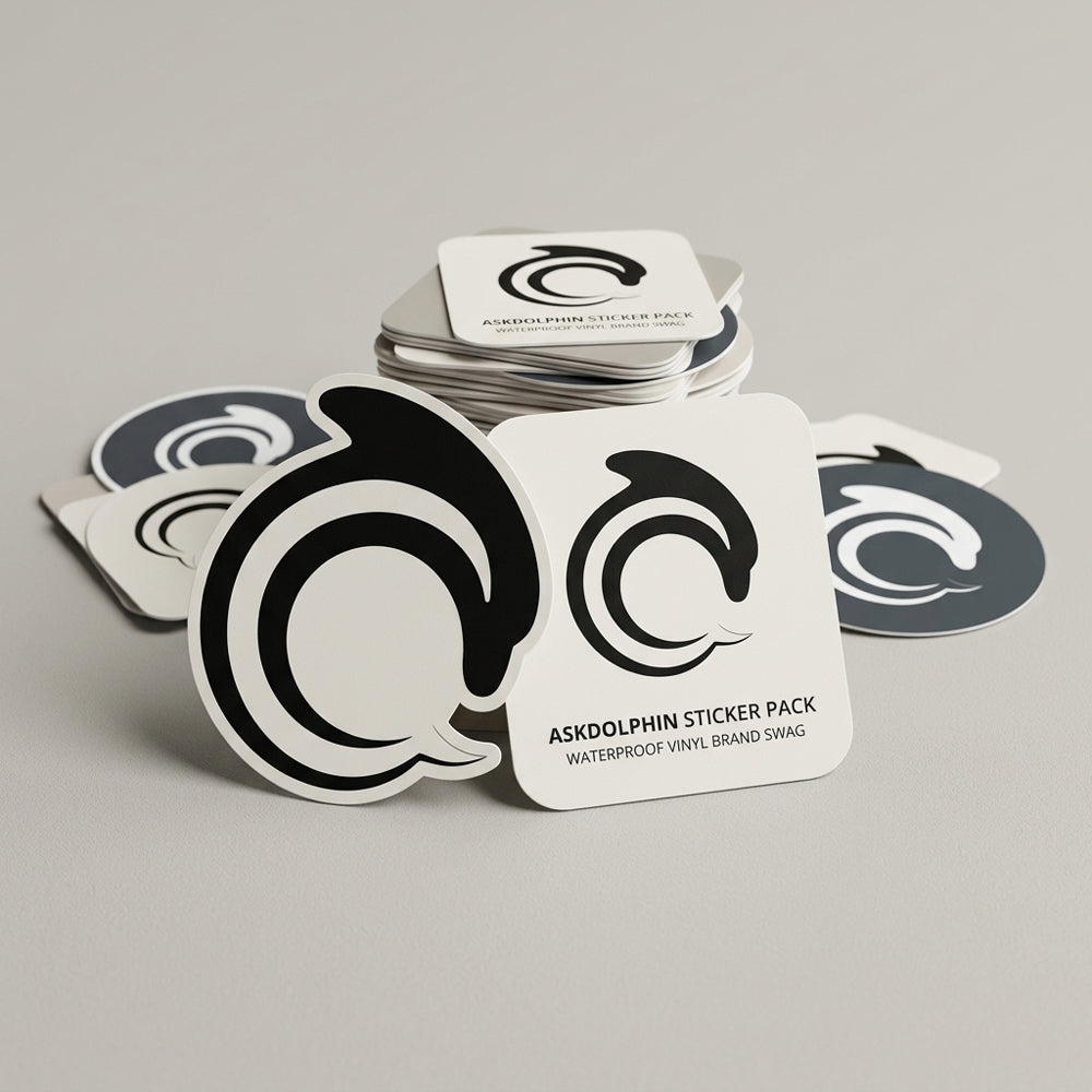 AskDolphin waterproof vinyl sticker pack with matte finish brand logo stickers for laptops and accessories
